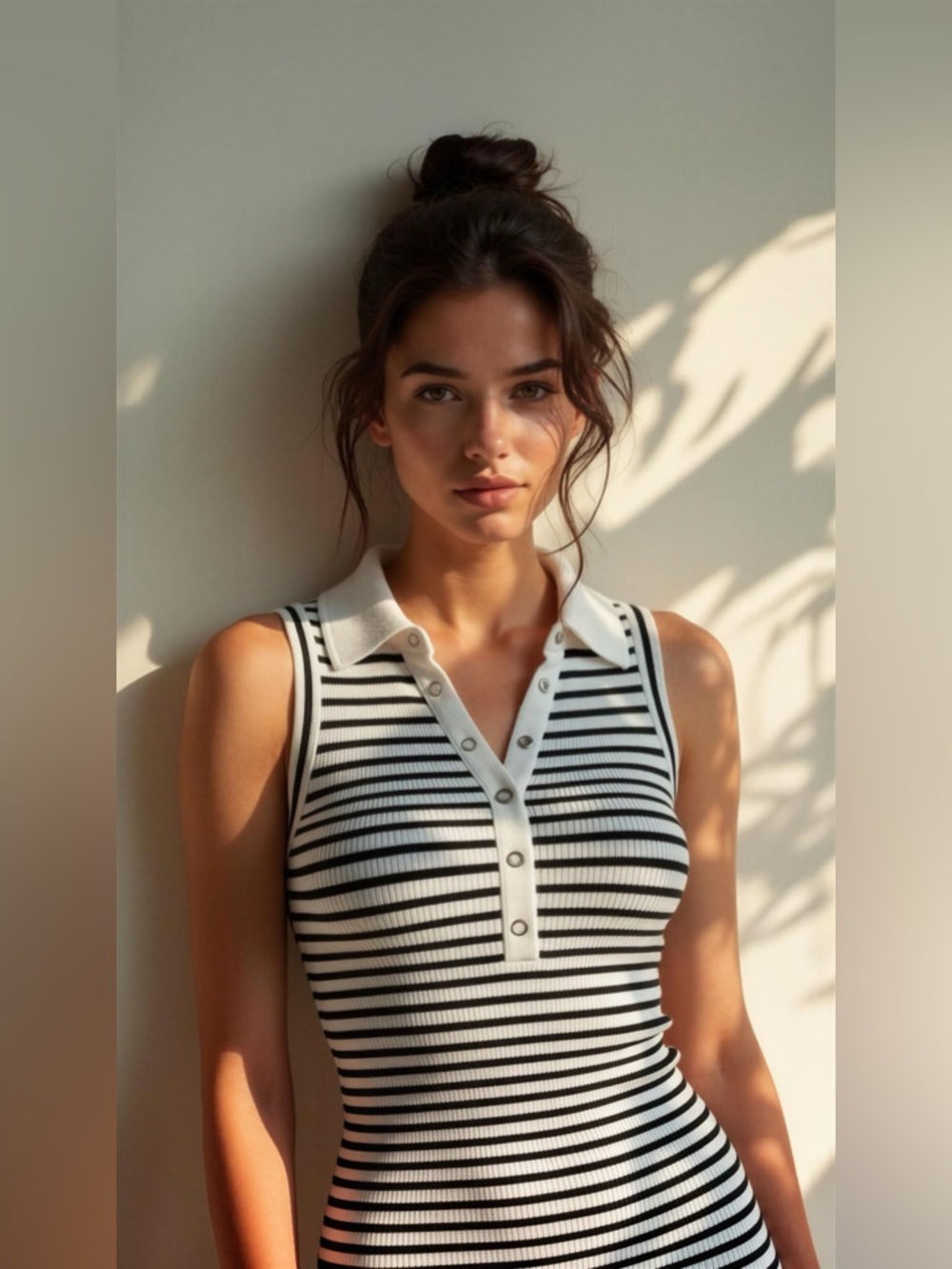 Evereve Kenny Henley Black & White Striped Collared Snap Tank Size XS